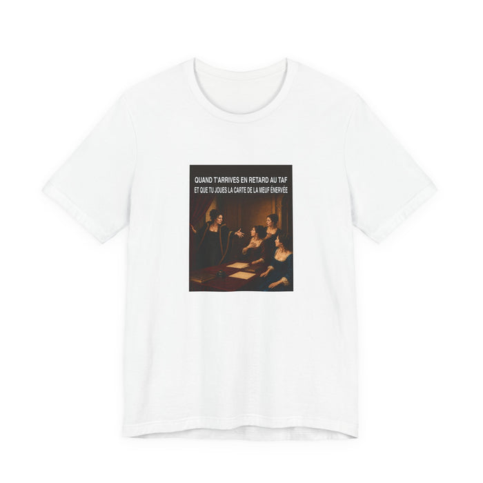 T-shirt drôle retard au taf personnage femme - vue principale